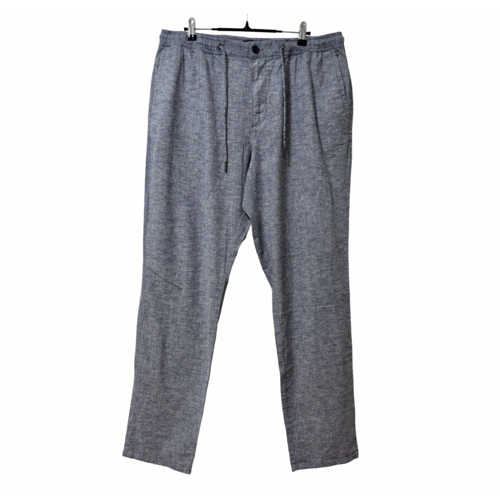 Nordstrom Mens Linen Blend Trousers Slim Fit Pants Size L Blue Coastal Vacation